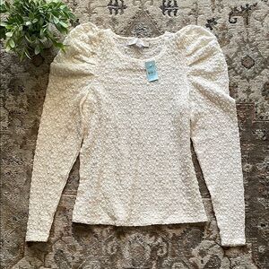 LOFT Cream Fitted Ruched Long Sleeve Blouse